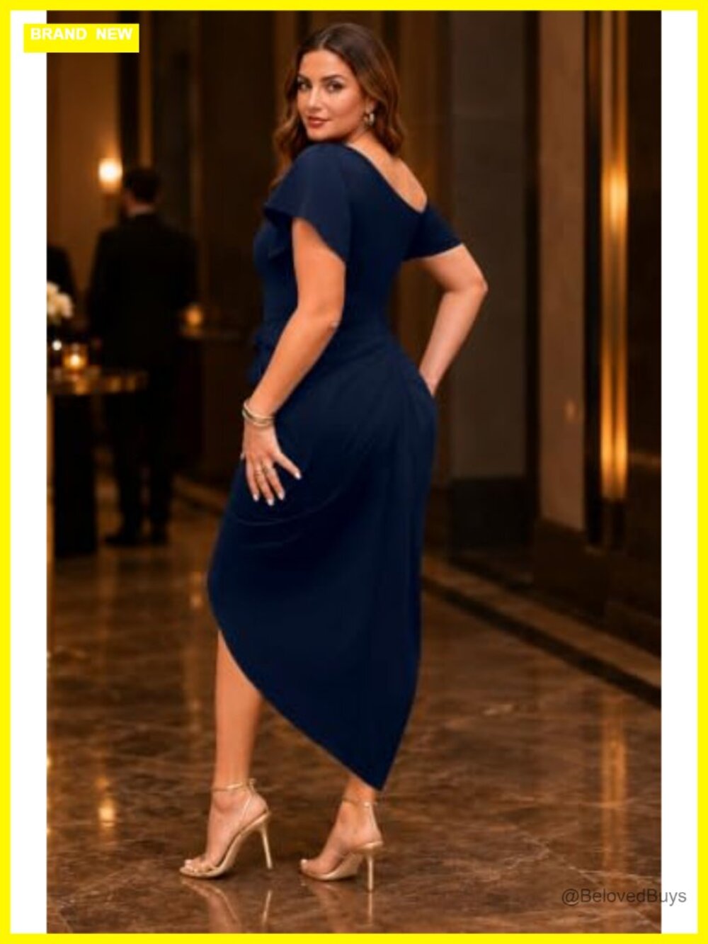 Bodycon One Shoulder Ruffle Dress with High Slit - Picture 3 of 6